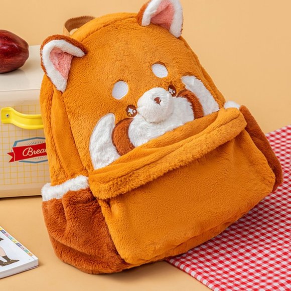 Red Panda Plush Backpack | Women Kids Cute School Laptop Handbag - Picture 5 of 10